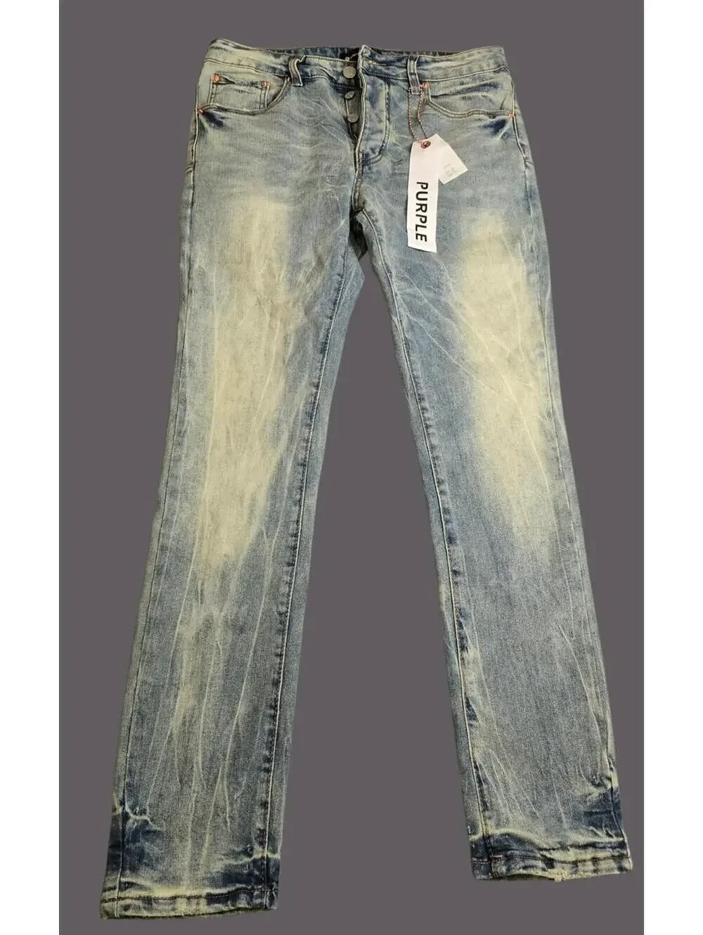 Purple Brand Light Wash Blue Men's Slim Denim Jeans Button